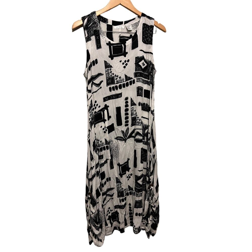 Vasna Black White Shirt Dress Womens size Medium Aztec Tribal Square Style